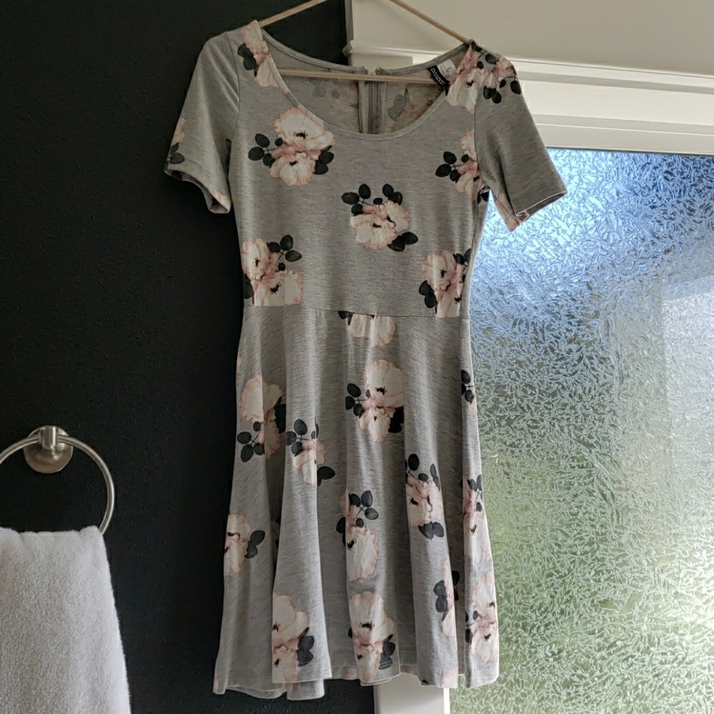 gray floral a-line dress